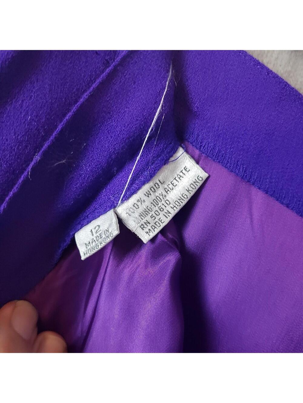 Sassco 100% Wool Blend Purple Pleated Midi Skirt Lined Button Size 12 - Picture 3 of 7